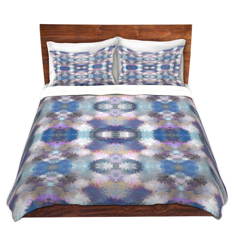 Ensemble de housse de couette en cascade rosé, 1 housse simple + 1 taie standard, Bleu / blanc / brun