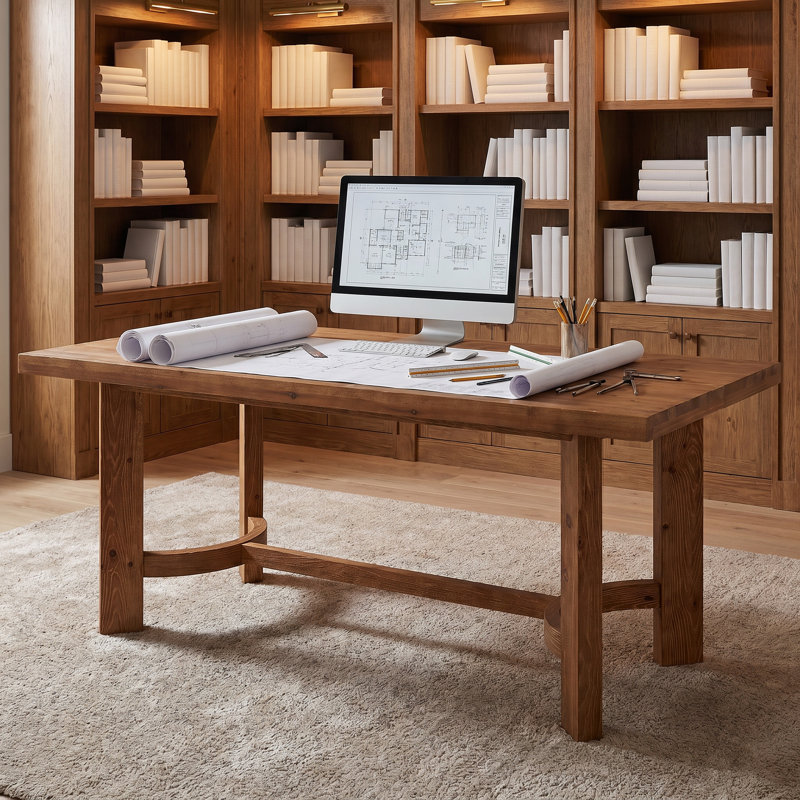 63" Solid Wood Executive Office Desk, Walnut