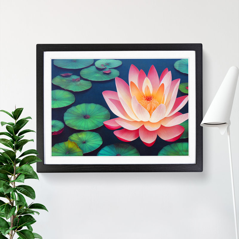 An Appealing Lotus Flower - Single Picture Frame Print, 25cm H x 34cm W x 2cm D, Black