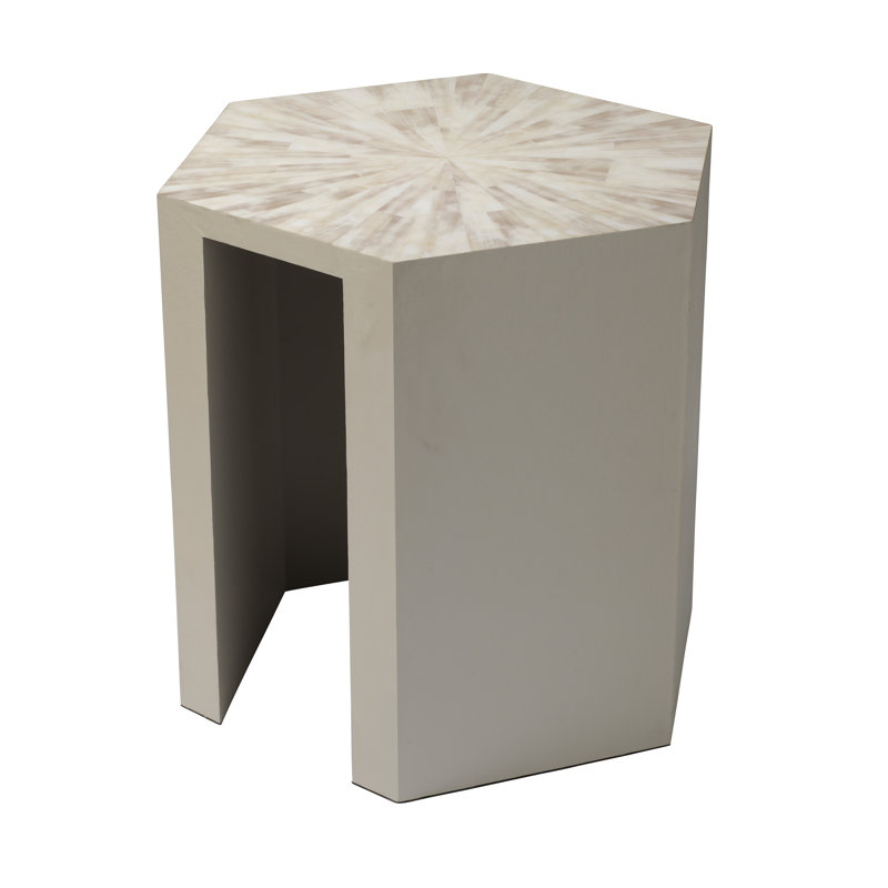 Hexagonal Faux Horn and Wood Side Table
