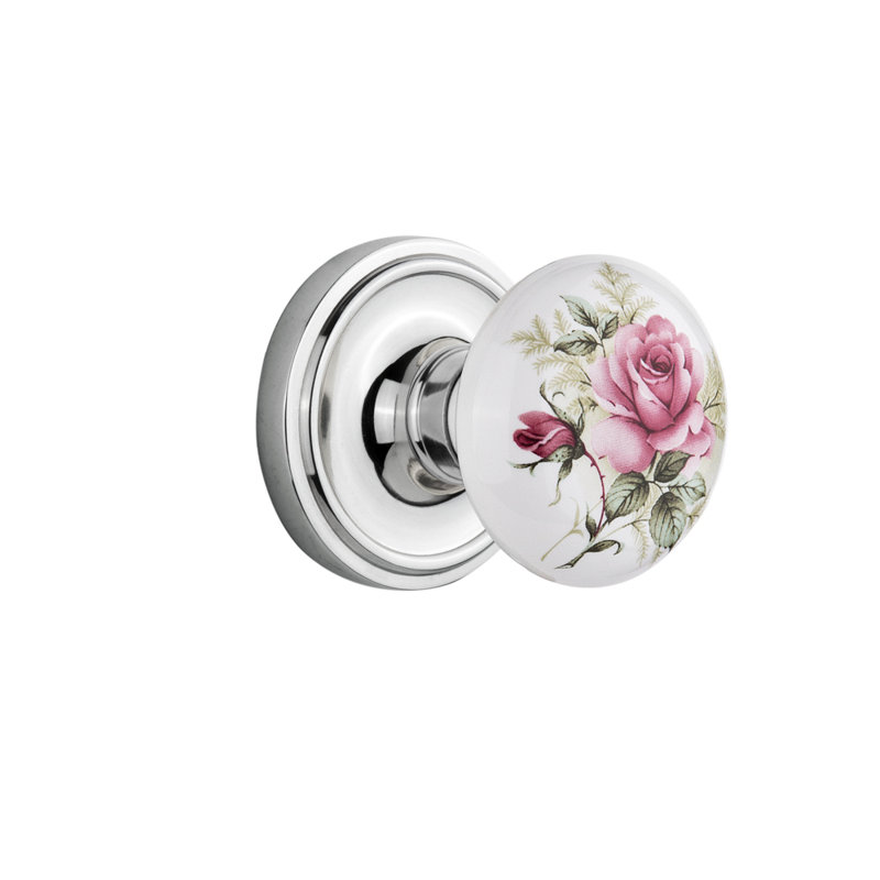 Rosette classique avec bouton de porte en porcelaine blanche, Chrome brillant, 2-3/4"