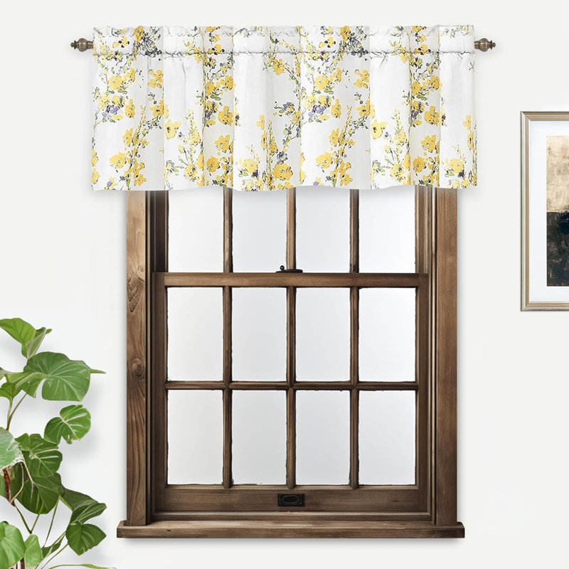 Yellow Floral Abstract Ink Painting Rod Pocket Valance