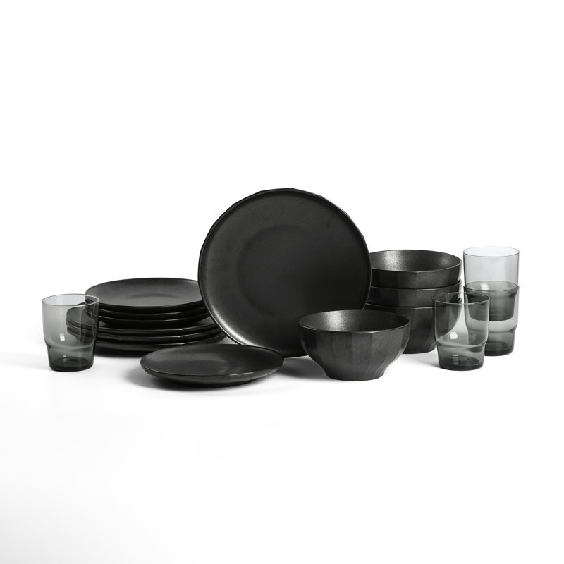 Stone Lain Rio 16-Piece Dinnerware Set Stoneware, Black