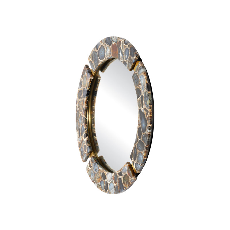 Malaga Round Stone and Brass Framed Wall Mirror