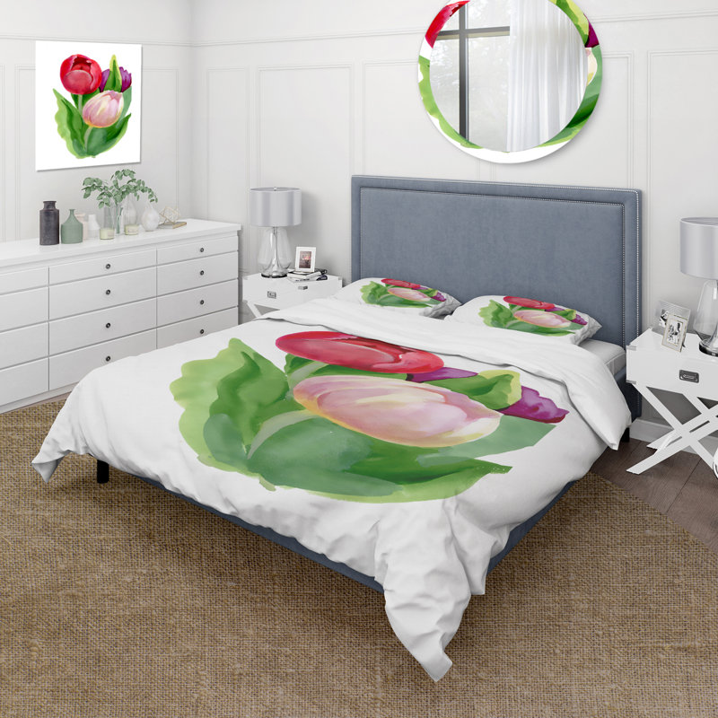 Magnifiques fleurs de tulipe - ensemble de housse de couette traditionnel - microfibre de polyester