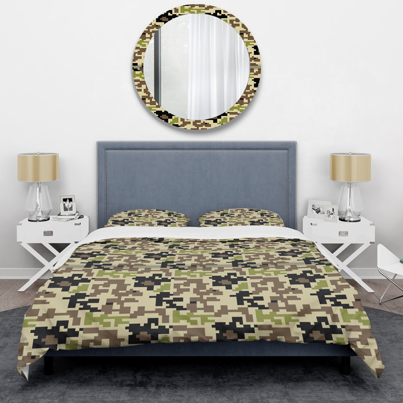 Camouflage vert militaire - ensemble de housse de couette abstrait - microfibre de polyester