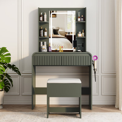 Vanity Set with LED Mirror,Charging Station&Drawers
