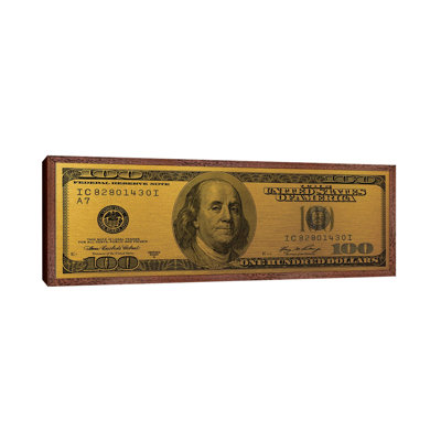 Hundred Dollar Bill - Gold - Panoramic Print on Canvas