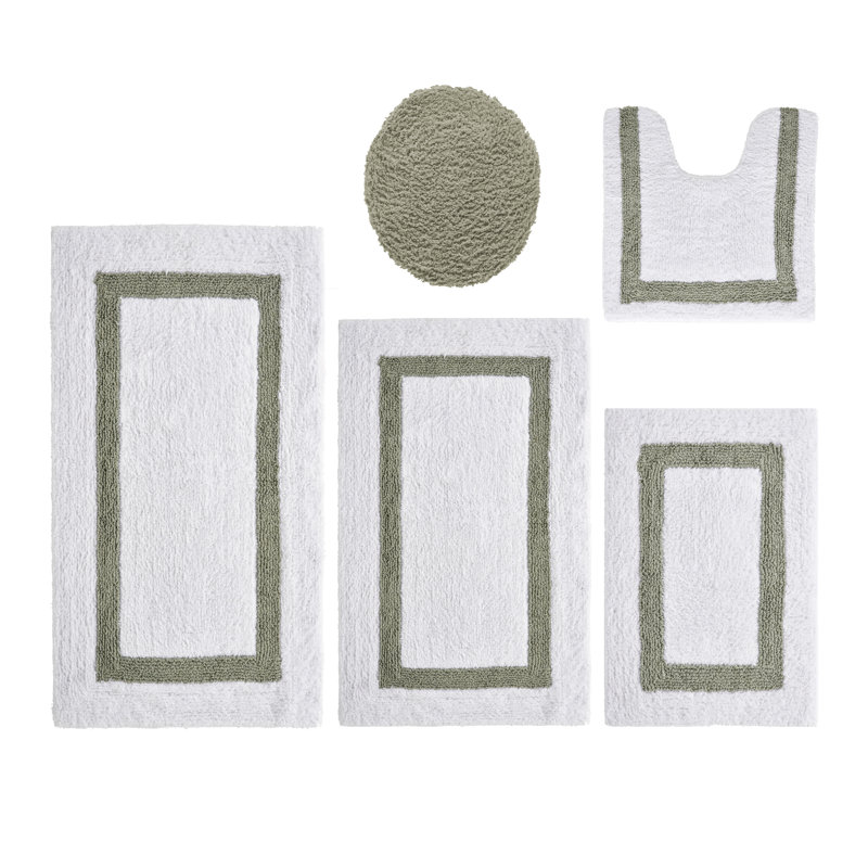 Ensemble de tapis pour salle de bain 5 pièces Makbul Premium 100% coton 2370 g / m², certifié OEKO-TEX®, tapis de salle de bain touffeté ultra moelleux, super absorbant, réversible, lavable à la machine, confort semblable au spa, sauge blanc / foncé