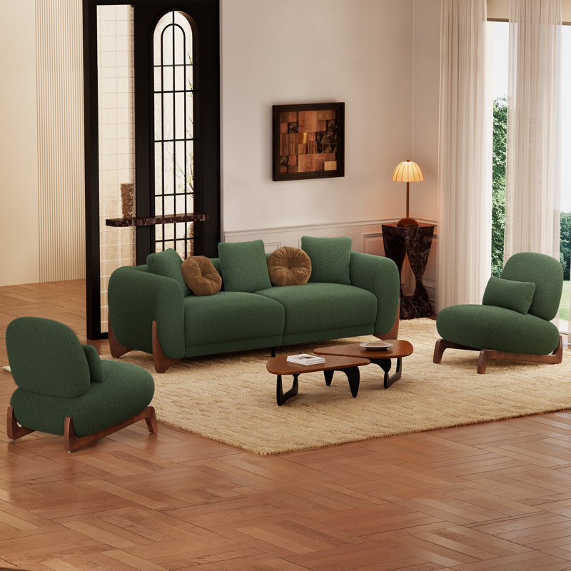 Cloud 5-Person Modern Sherpa Living Room Set, Green