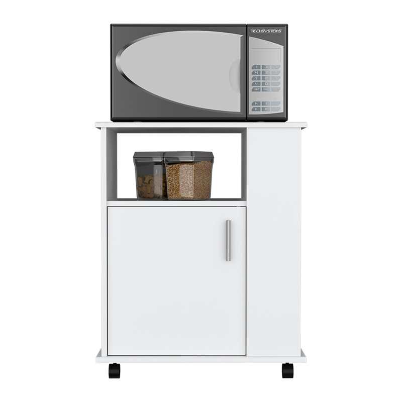 Chariot de cuisine Newark, trois tablettes latérales, finition blanche