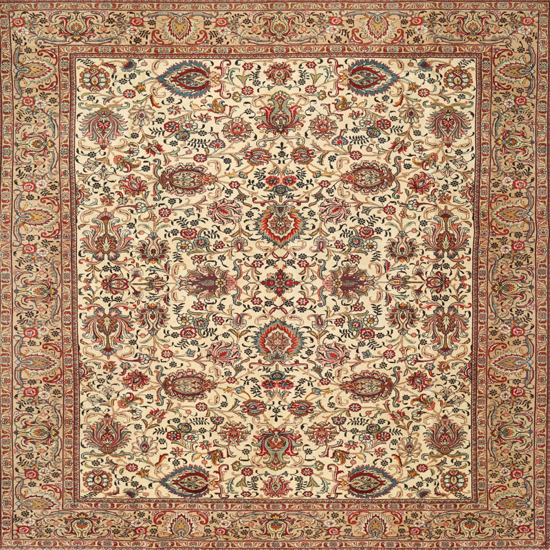 Tapis traditionnel rouge / brun Chatelain, Carré 4 pi