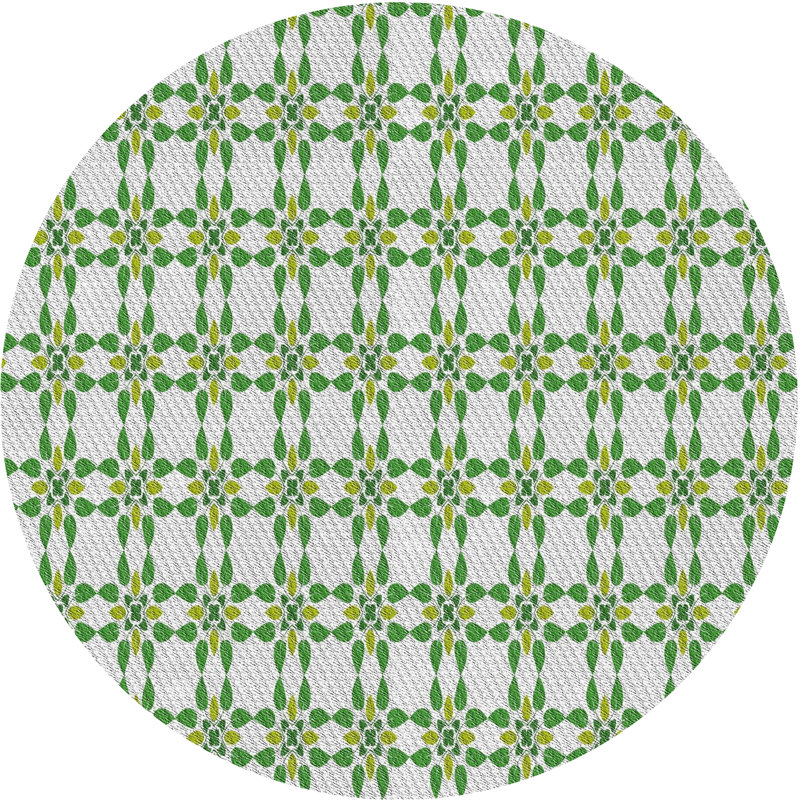 Tapis vert/blanc tissé à la machine, Rond 8 pi