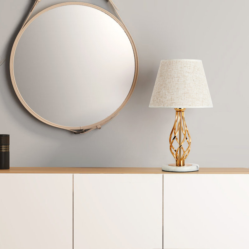 16'' H Gold Nightstand Table Lamps Marble Base & Linen Fabric Shade