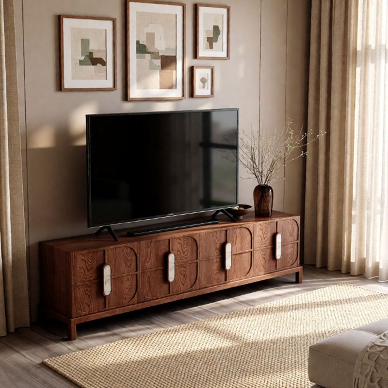 Meuble télé rétro et minimaliste en bois de cire blanche, 23.62"H x 70.86"L x 15.74"W