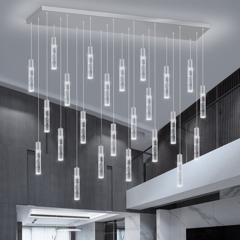 Lustre moderne 24 lumières à DEL en cristal argenté, Argent