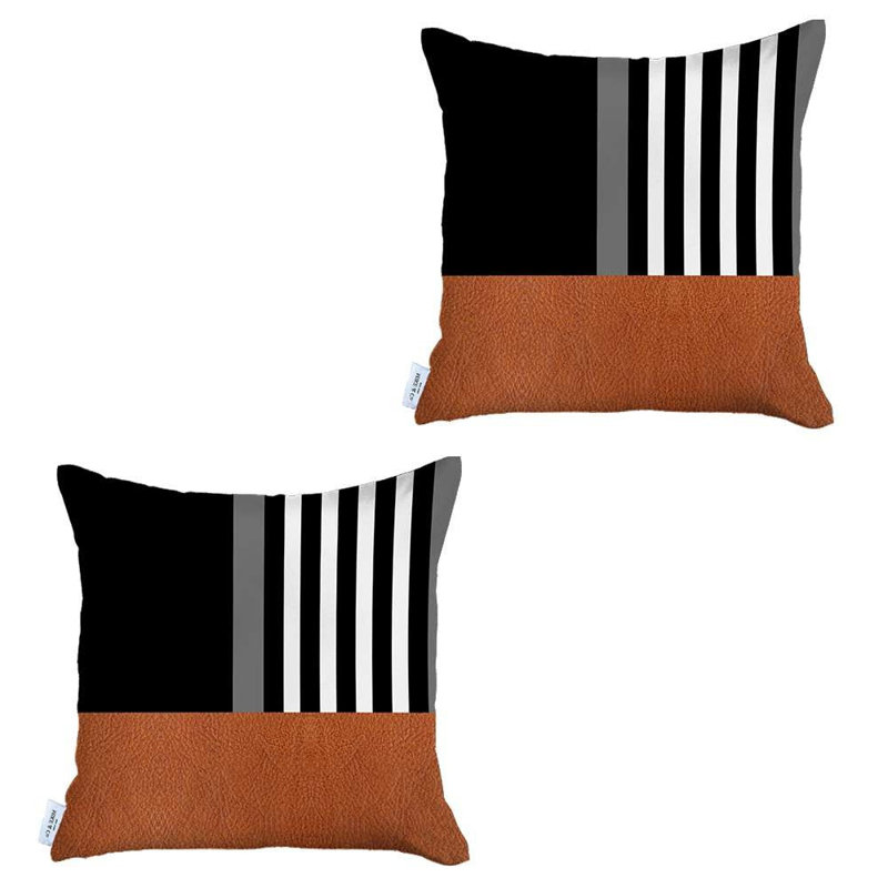 Ensemble de deux coussins décoratifs en polyester 18 x 18 noir et brun clair