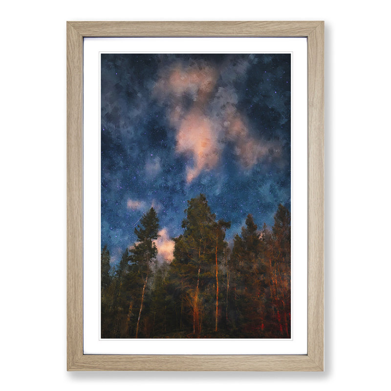 Starry Night Forest - Picture Frame Graphic Art, Oak, 48cm H x 36cm W x 2cm D