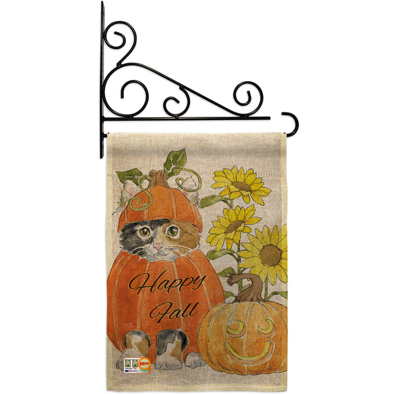 Kitty 2 côtés en polyester 19 po happy citrouille ensemble de drapeau
