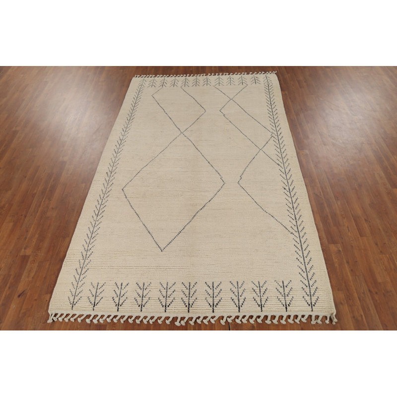 Ivory Wool Moroccan Living Room Area Rug 6x9
