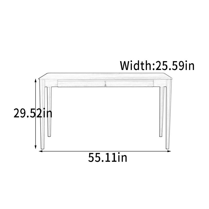 Solid Wood Desk with Smooth Wood Rails, 29.52" H x 55.11" W x 25.59" D