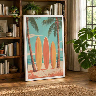 Surfboards at Sunset Coastal - Wrapped Canvas