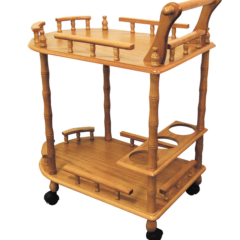 Casier à vin en bois de 74 cm de haut (29 po) avec roulettes verrouillables et fini chêne chaleureux attrayant, fabrication artisanale en bois.