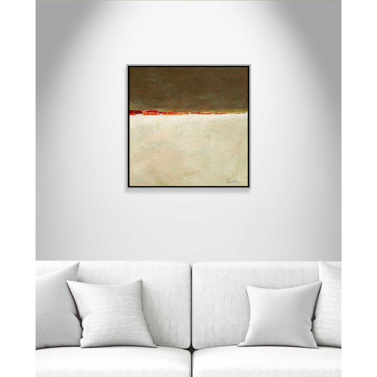 Orange Horizon I by Renate Holzner, 25.5'' H x 25.5'' W x 2'' D, Silver Framed