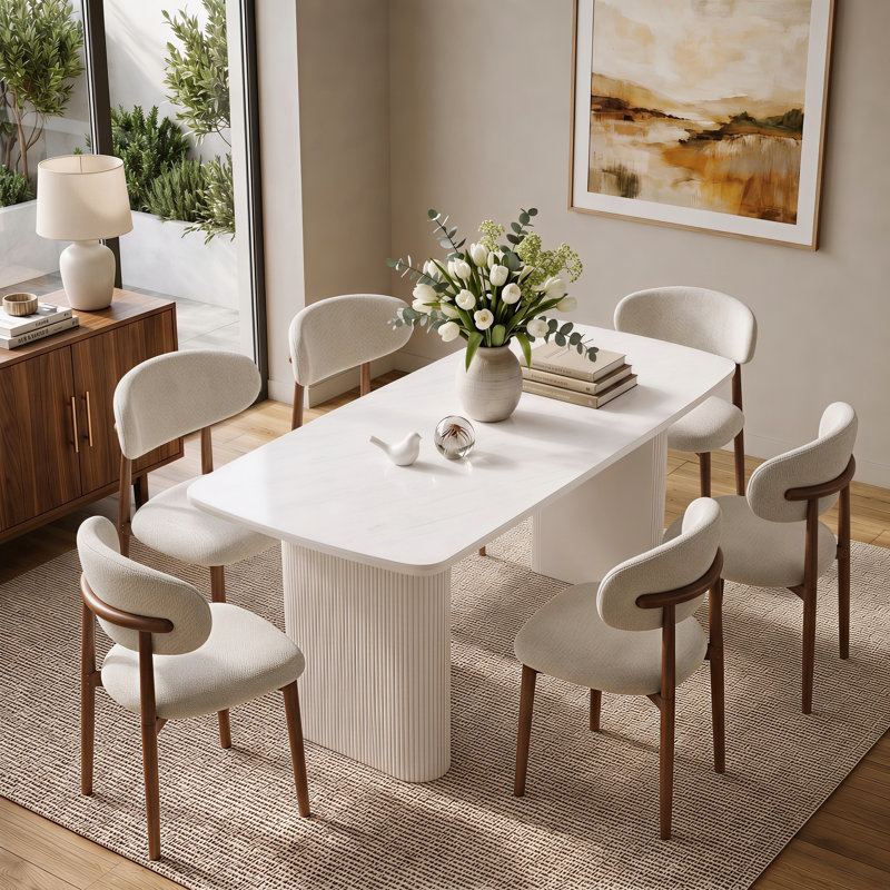 Ensemble de salle à manger moderne de 7 pièces de 170 cm avec des chaises rembourrées, 7 pièces : table, 6 chaises