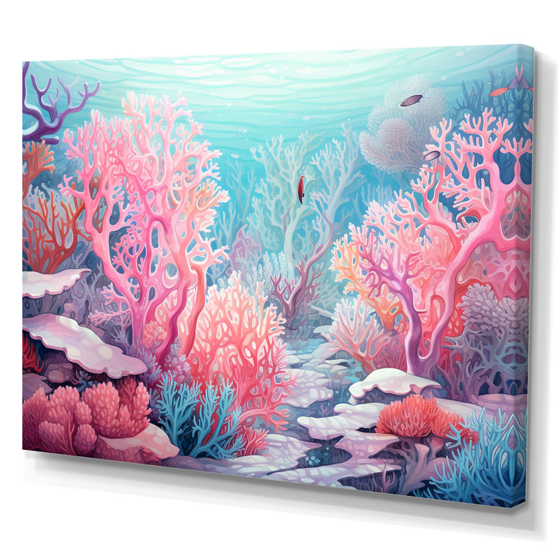Corail, gorgonacées, monde marin sur toile, H 12 po x l 20 po x P 1 po, Toile tendue