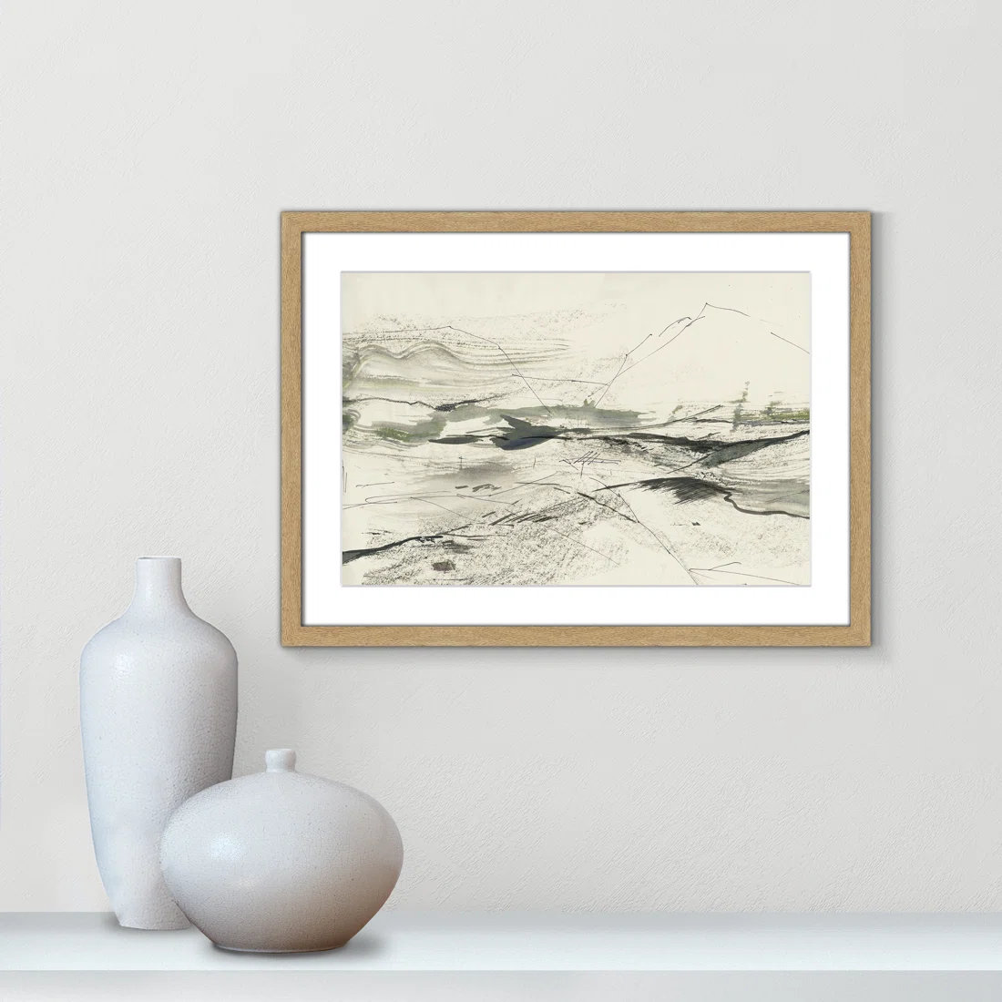 Green Sketches Print by PI Studio, 17" H x 23" W x 1.25" D, Natural Box Picture Framed, White