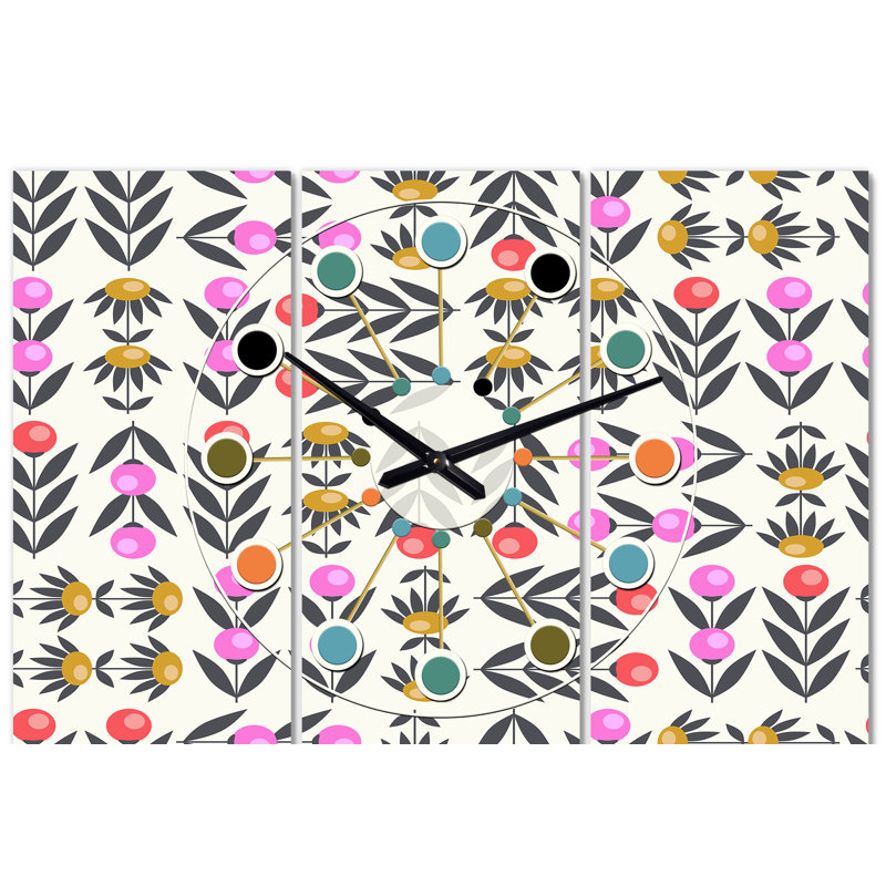 Très grande horloge murale de motif floral abstrait xi Mid-Century