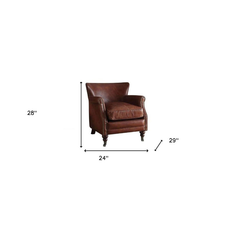 Fauteuil à oreilles 24 po en cuir fleur brun foncé rétro et brun uni