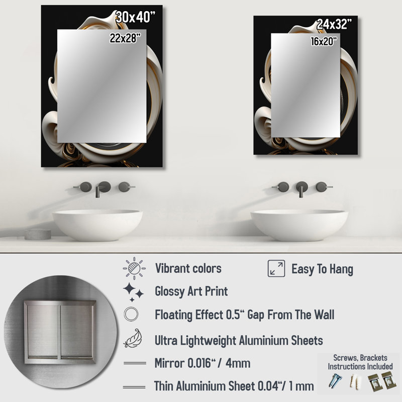 Liquid White Stained Glass V - Modern Rectangular Wall Mirror, 32" x 24"