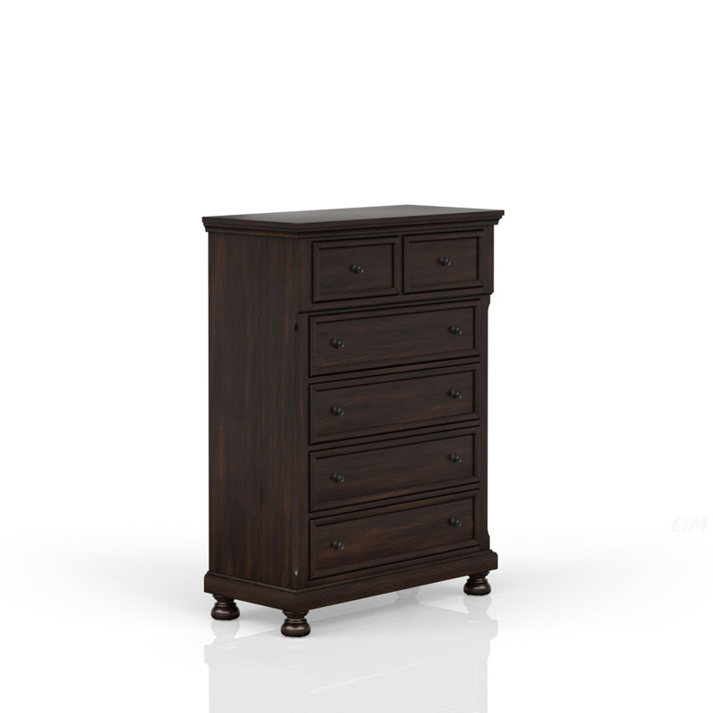 Commode 5 tiroirs cerisier foncé