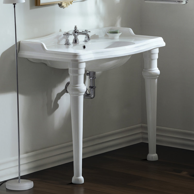 China Rectangular Console Bathroom Sink, Widespread Faucet