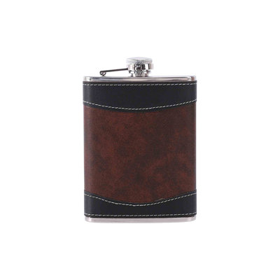 Water Bottle Stainless Steel And Stitched Leather Hip Flask , Pocket Fit Design Wine Whiskey Drinks Portable Bottle With Funnel Bar Set For Men Women