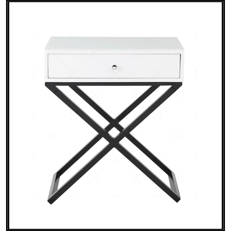 Table de chevet blanche avec plateau en verre, Blanc