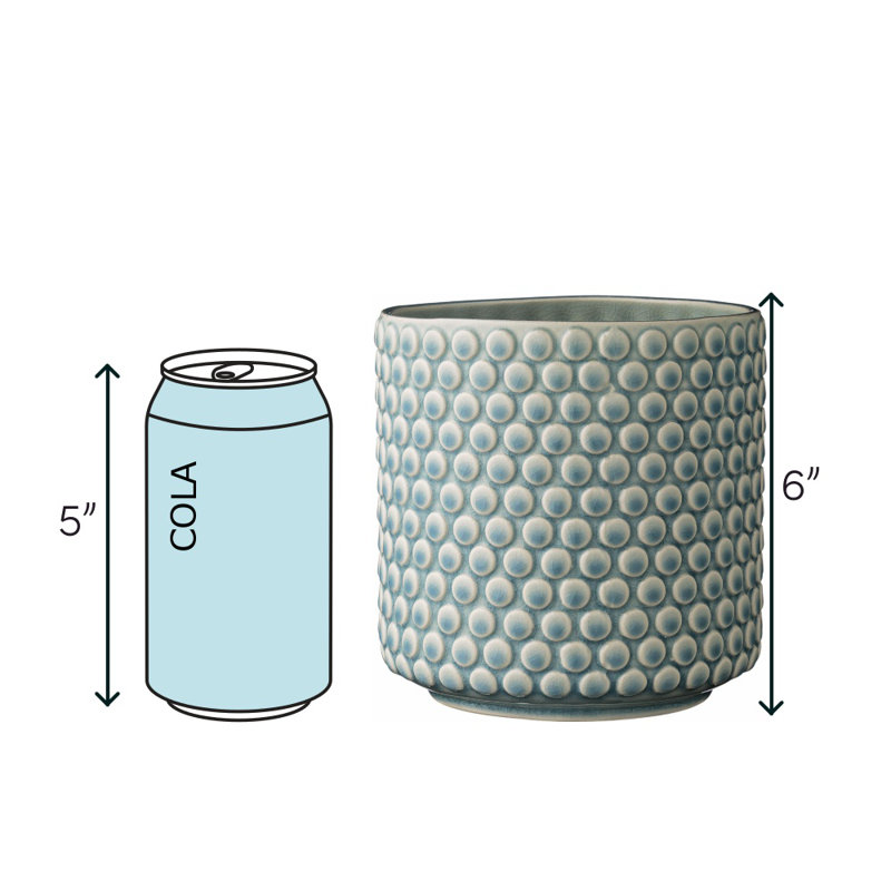 Round Stoneware Planter Pot with Polka Dots, Blue