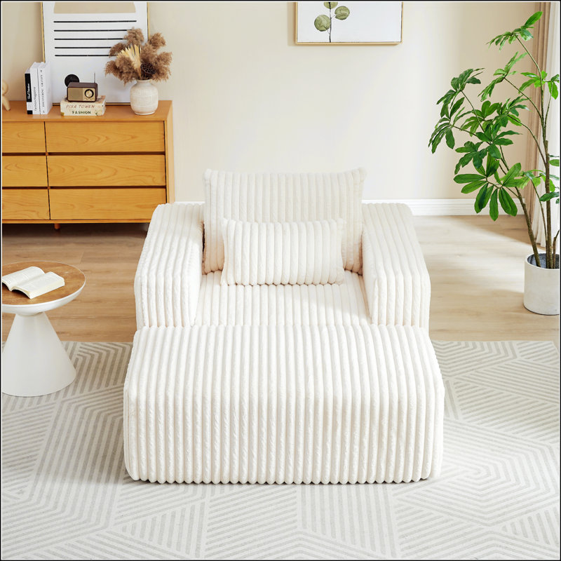 Chaise Lounge Sofa, Beige Corduroy
