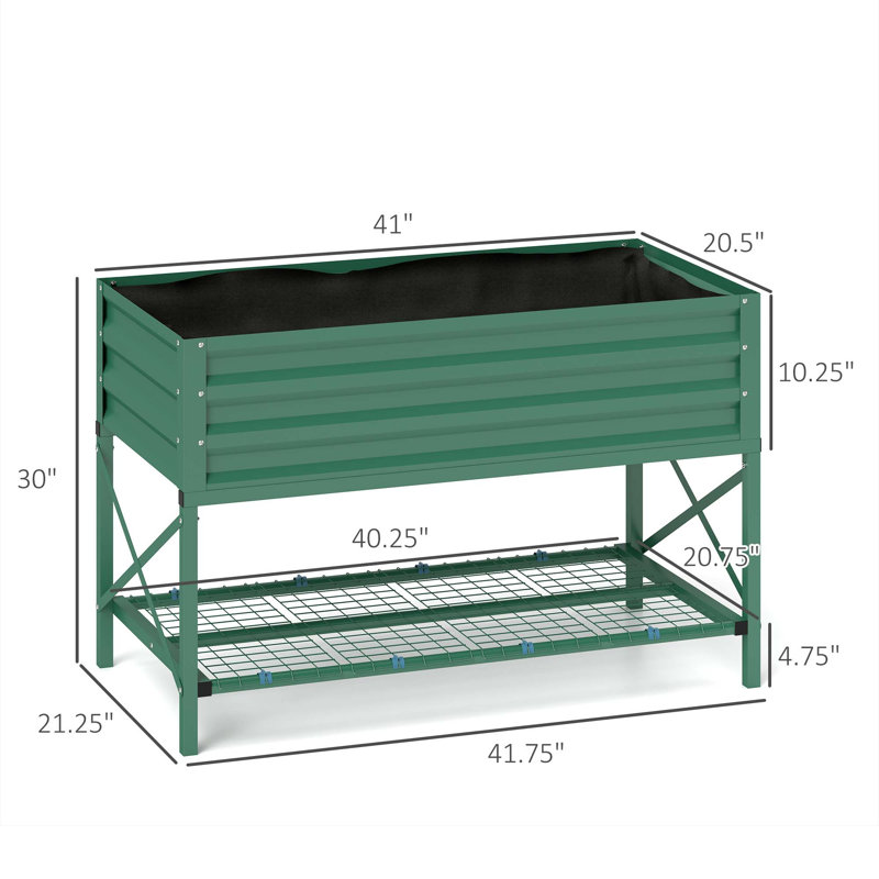 Spacious Gardening Bed,Metal Planter Box,Galvanized Raised Garden Bed,With Legs,Storage Shelf And Bed Liner, Green