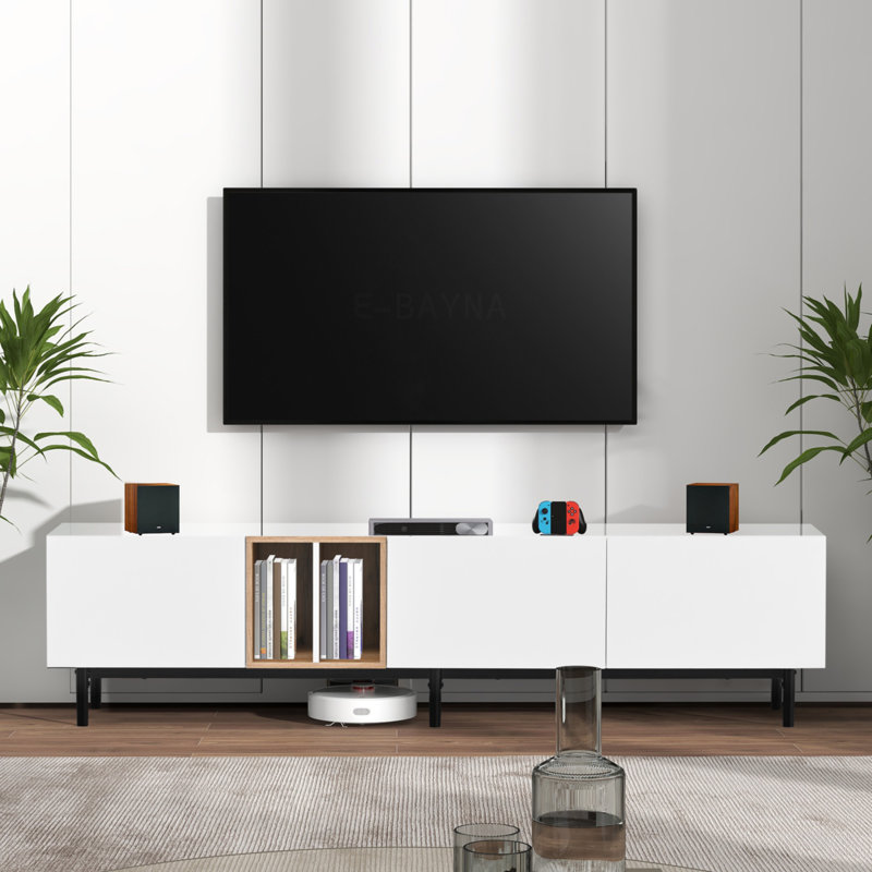 Meuble télé Evanuk, console multimédia, centre de divertissement avec grand meuble de rangement Evanuk, Blanc