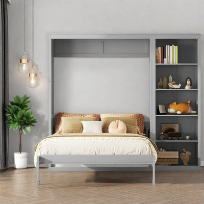 Lit escamotable grand format peu encombrant, conception moderne en bois massif pour la maison