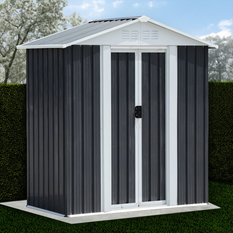 5x3ft Grey Sliding Door Garden Shed For Outdoor Storage, Apex Roof Design, Shed With Sloping Roof On Both Sides