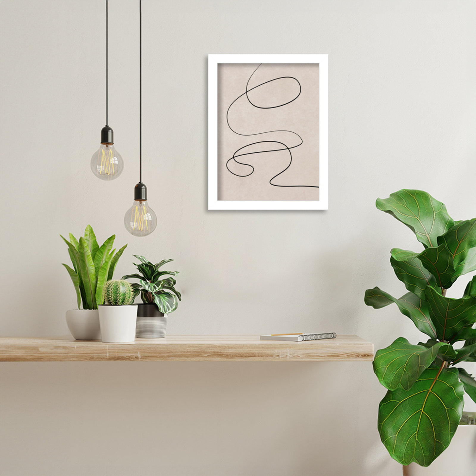 Black Line and Textured Beige Print, 13" H x 10" W, White
