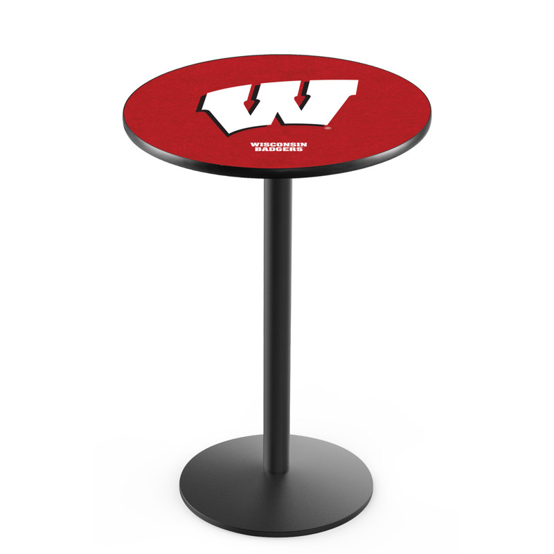 Round Metal Base Dining Table, Black Wrinkle, University of Wisconsin - Badger Logo
