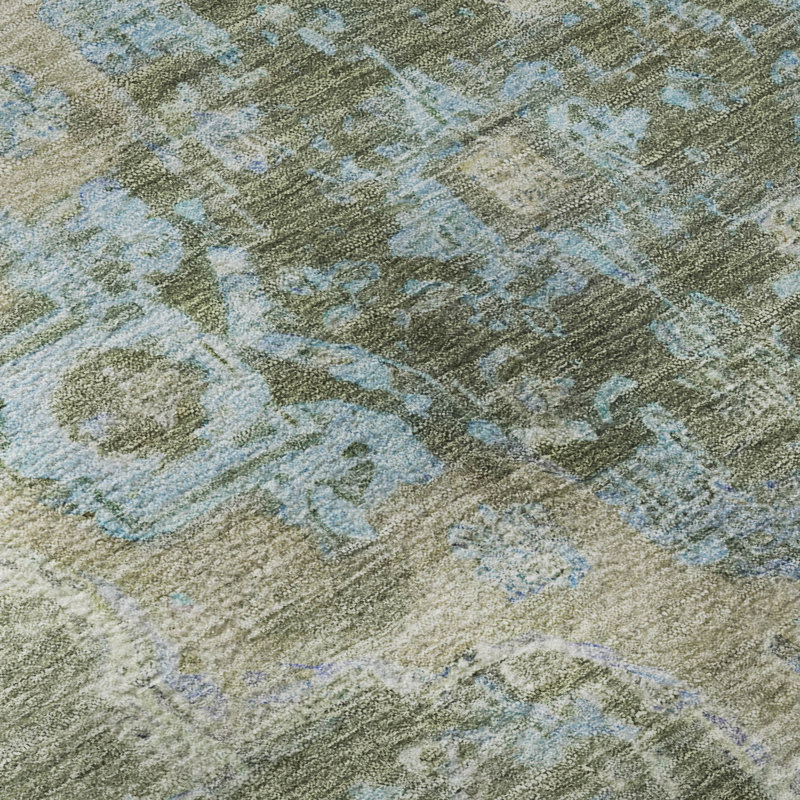 Premium Machine Washable Mayfield AMF2321 Global Rug, Basil, 5' x 7'6"