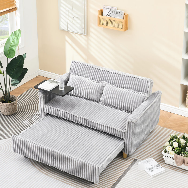 Magnificent Gray Corduroy With Pull-Out Tabletop & Port Extraordinary Movable Table And Input, Gray