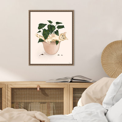 «Happy House Plant I Cat» par Tara Royle, reproduction d'art sur toile encadrée