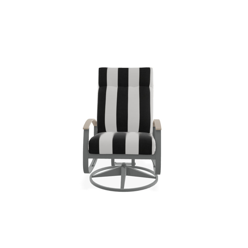 Chaise de patio pivotante avec coussins Askar, Cabana classique à rayures noires Sunbrella®, Désert P60, Graphite texturé